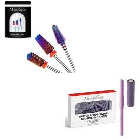 MelodySusie 3Pcs Nail Drill Bits Set with 50 Pcs Nail Drill Bits Super Long Small Sanding Bands