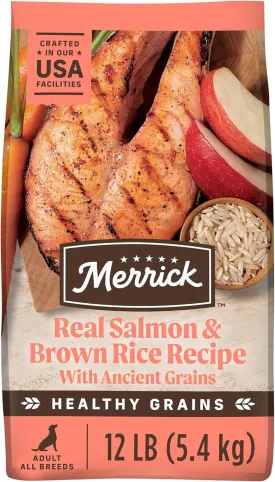 Merrick Healthy Grains Premium Adult Dry Dog Food, Wholesome And Natural Kibble With Salmon And Brown Rice - 12.0 lb. Bag