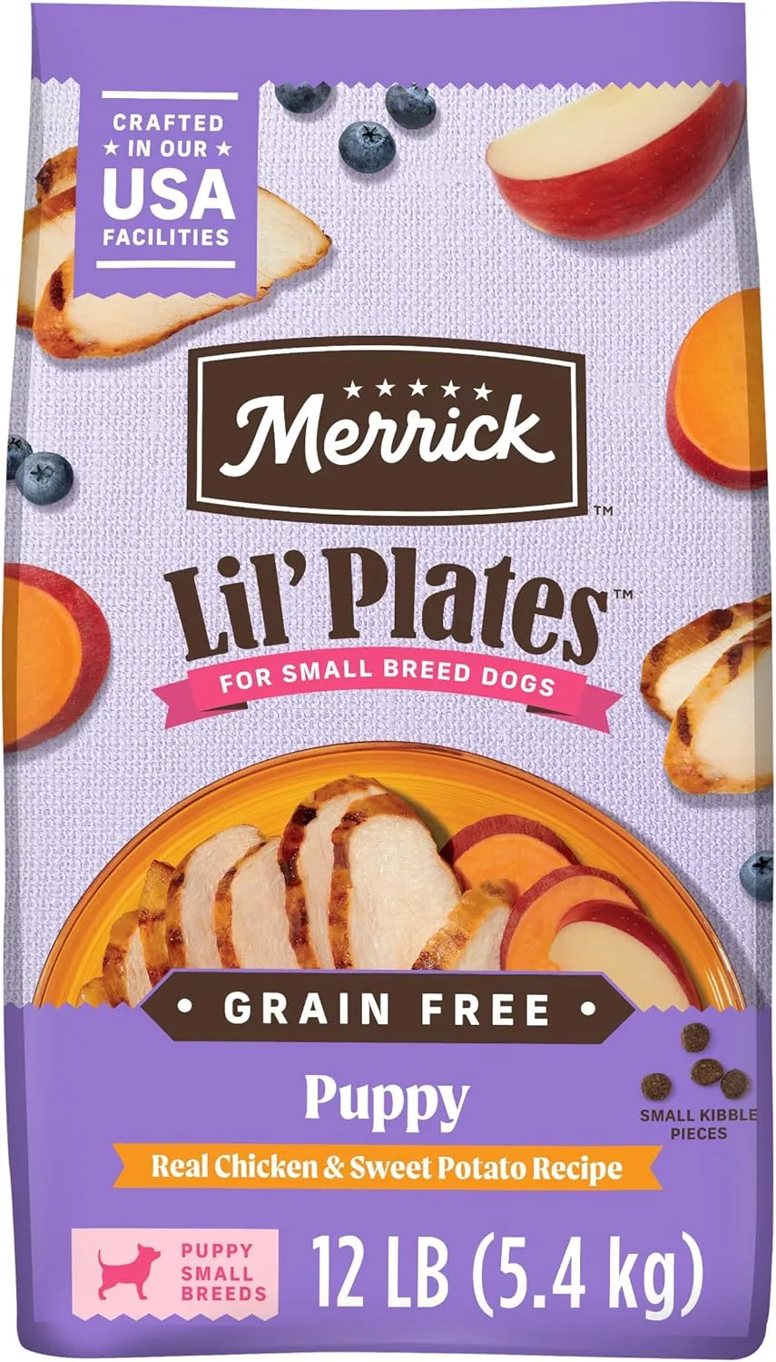 Merrick Lil Plates Premium Grain Free Dry Puppy Food for Small Dogs, Real Chicken and Sweet Potato Kibble - 12.0 lb. Bag