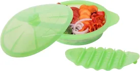 Microwave Steamer Cooker Collapsible Bowl-Silicone Steamer Cookware with Handle Lid for Vegetables Fish Prep Meal Food with Removable Rack BPA Free, Easy to Store, Freezer & Dishwasher Safe, Green
