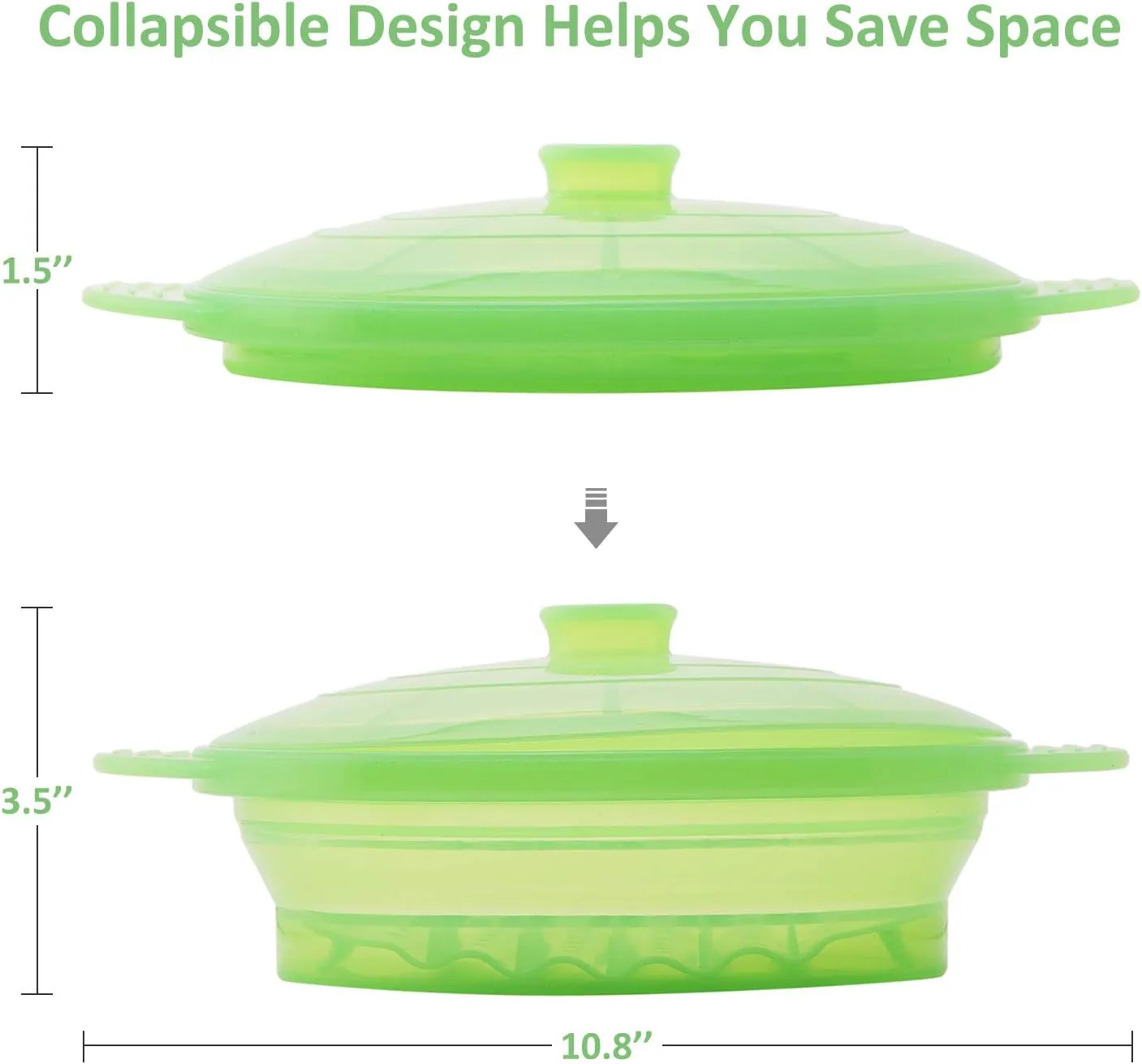 Microwave Steamer Cooker Collapsible Bowl-Silicone Steamer Cookware with Handle Lid for Vegetables Fish Prep Meal Food with Removable Rack BPA Free, Easy to Store, Freezer & Dishwasher Safe, Green