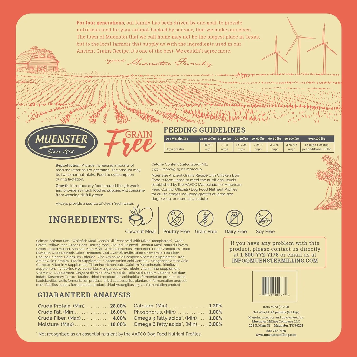 Muenster Grain Free Salmon Dry Dog Food, 22lb - Gluten-Free, High Protein, All Life Stages