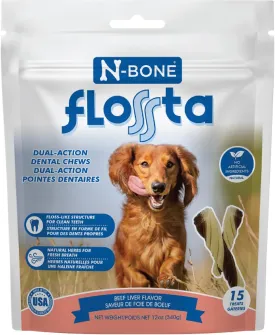 N-Bone FLOSSta Dental Chews for Dogs  Natural Beef Liver Flavor, No Dyes, Grain-Free, Breath Freshening, Plaque & Tartar Control, Digestible Teething Aid  12 oz Bag