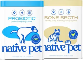 Native Pet Probiotic for Dogs (16.4 Oz.) & Chicken Bone Broth for Dogs (11.5 Oz.) - Food Topper for Picky Eaters and Probiotic, Prebiotic & Bone Broth Powder for Digestive Issues