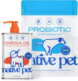 Native Pet Probiotic for Dogs (32.8 Oz.) & Omega Oil for Dogs (16 Oz.) - Vet Created Probiotic Powder for Digestive Issues and Fish Oil Promotes Healthy Skin, Shiny Coat, & Strong Joints