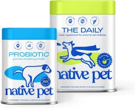Native Pet Probiotic for Dogs (4.1 Oz.) & The Daily Dog Vitamins & Supplements (7 Oz.) - Vet Created Probiotic Powder for Digestive Issues & 11-in-1 Multivitamin with 21 Supplements & Vitamins