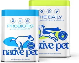Native Pet Probiotic for Dogs (8.2 Oz.) & The Daily Dog Vitamins & Supplements (14 Oz.) - Vet Created Probiotic Powder for Digestive Issues & 11-in-1 Multivitamin with 21 Supplements & Vitamins