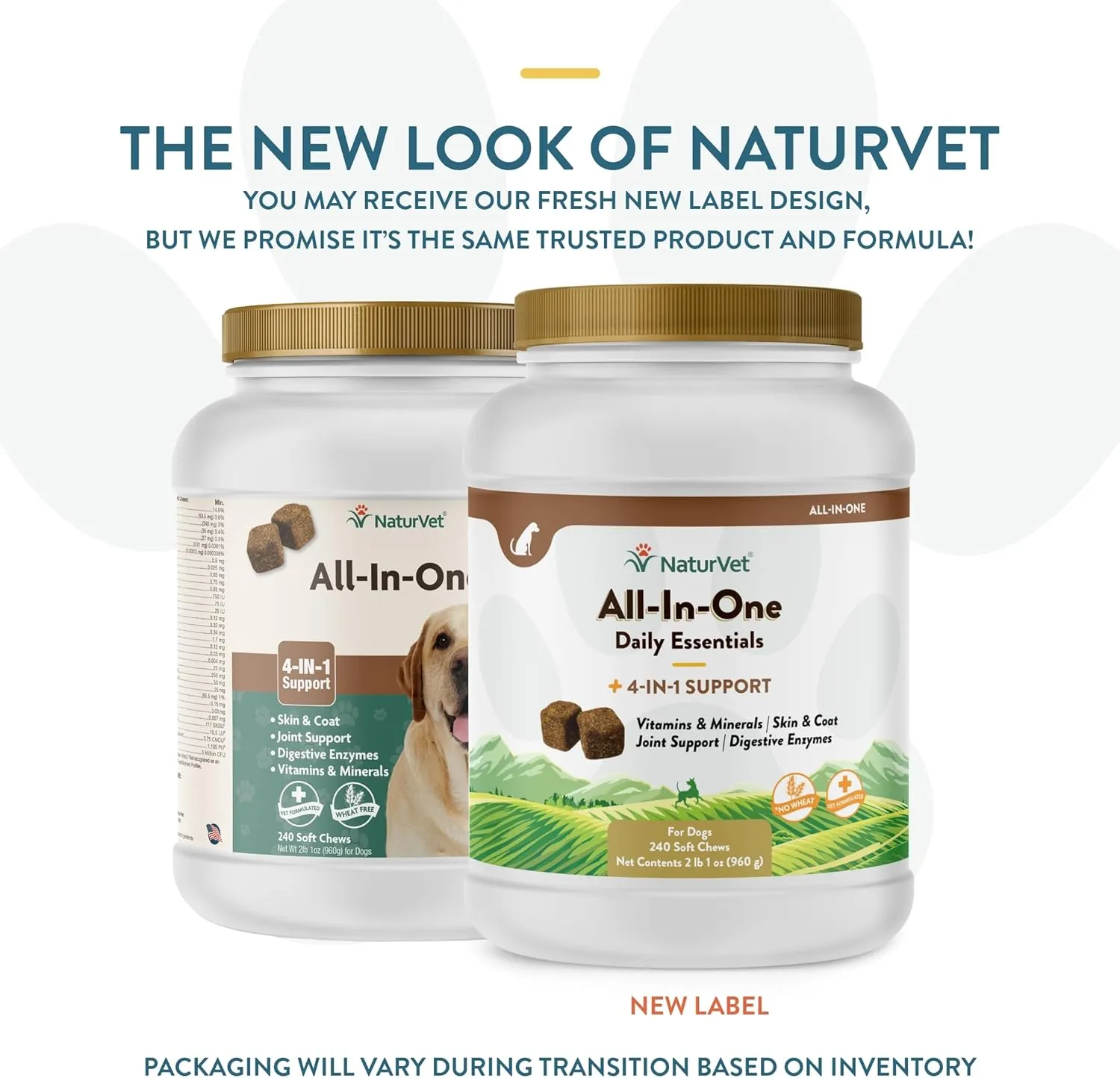 NaturVet All-in-One Dog Supplement - for Joint Support, Digestion, Skin, Coat Care  Dog Multivitamins with Minerals, Omega-3, 6, 9  Wheat-Free Vitamins for Dogs  240 Soft Chews