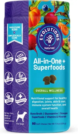 NaturVet Evolutions All-in-One   Superfoods 90ct Soft Chews for Dogs - Bone Broth, Superfoods Provides Nutritional Support for Healthy Digestion, Joints, Skin & Coat, Immune System, Overall Health