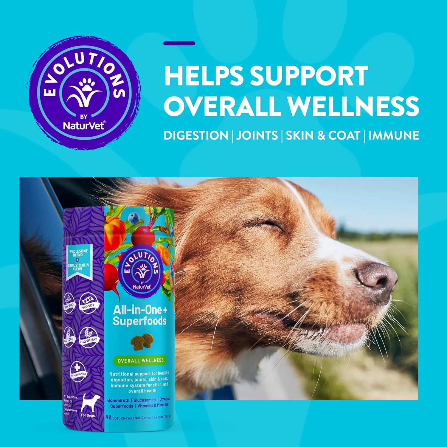 NaturVet Evolutions All-in-One   Superfoods 90ct Soft Chews for Dogs - Bone Broth, Superfoods Provides Nutritional Support for Healthy Digestion, Joints, Skin & Coat, Immune System, Overall Health