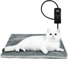 Niubya Pet Heating Pad for Dogs and Cats, Adjustable Temperature and Waterproof Pet Heated Mat with Timer, Electric Heating Pet Bed with Chew Resistant Cord and Soft Washable Cover