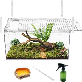 No Assembly Reptile Tank Enclosure with Magnetic Button.16" * 10" * 8" Thicken Snake Enclosure Cage,Batch Stackable Reptile Breeding Tank for Insect,Fish,Tarantula,Hermit Crab,Jumping Spider,Iguana