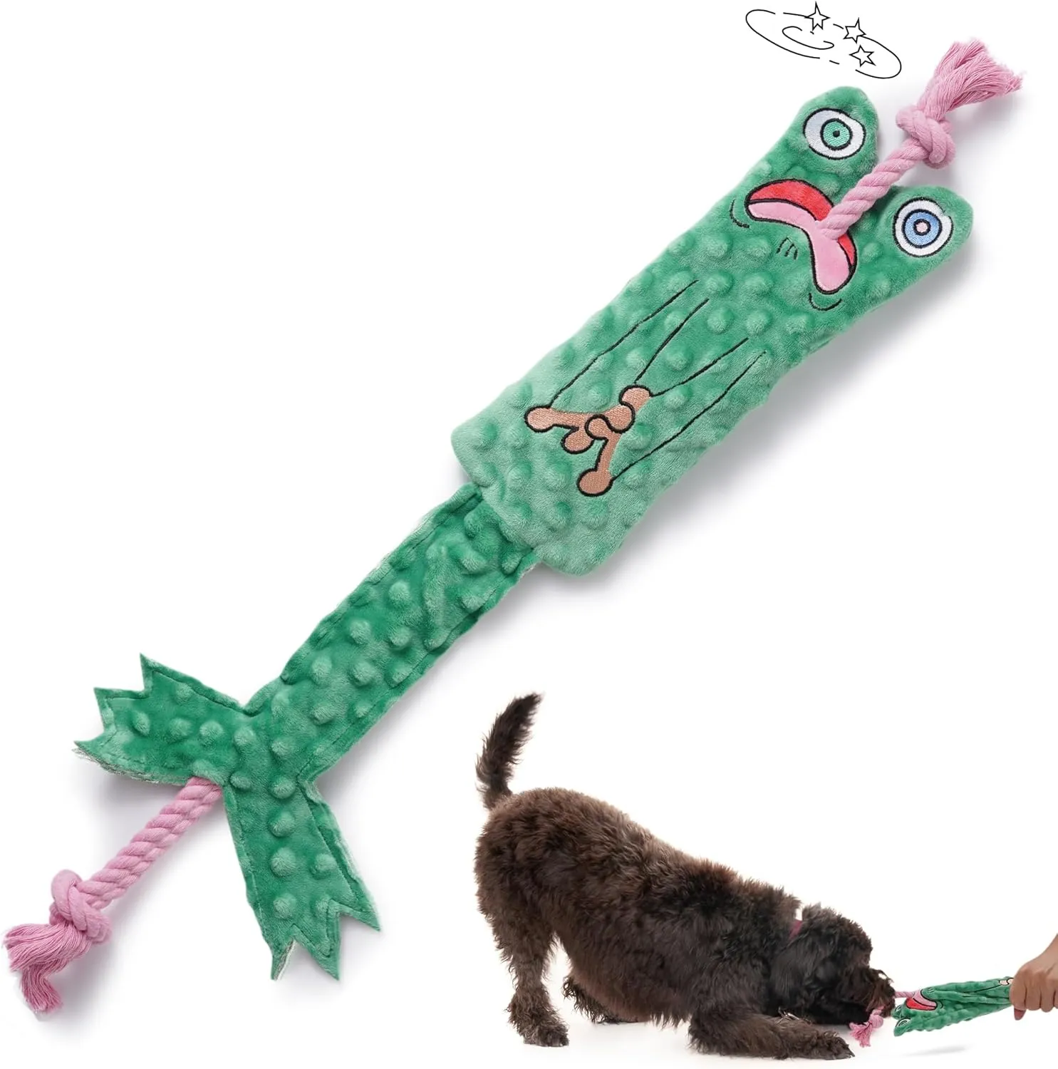 No Stuffing Frog Squeaky Tug of War Rope Toy - Interactive Puppy Toys for Small to Medium Dogs, Keeps Puppies Busy Indoors and Outdoors
