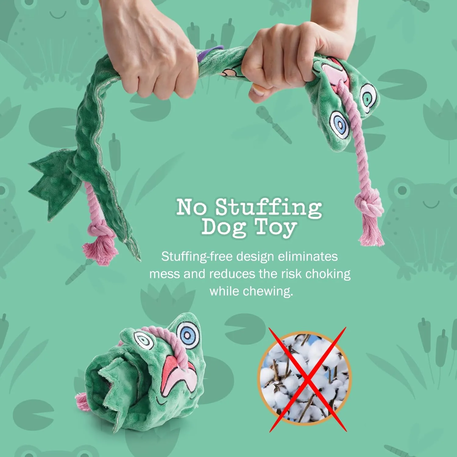 No Stuffing Frog Squeaky Tug of War Rope Toy - Interactive Puppy Toys for Small to Medium Dogs, Keeps Puppies Busy Indoors and Outdoors