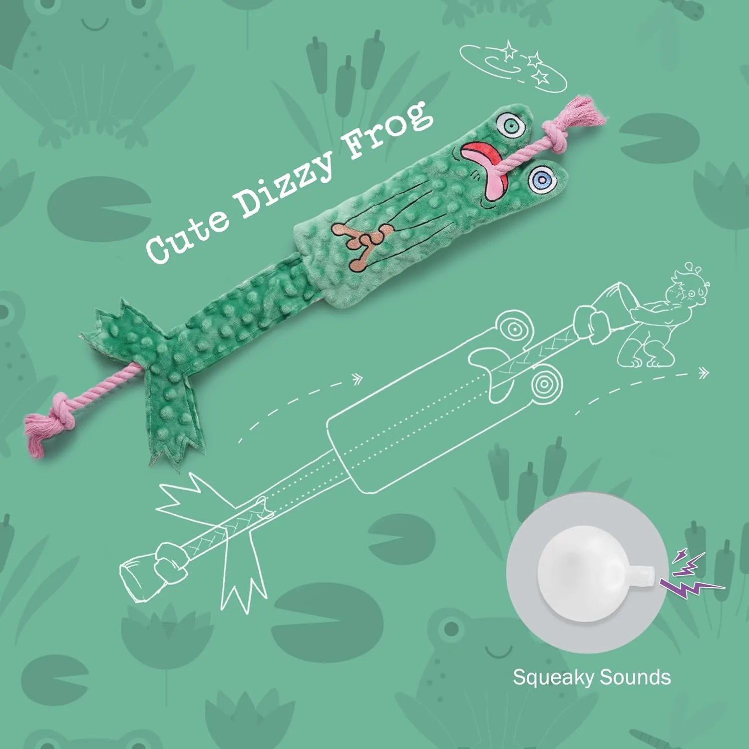 No Stuffing Frog Squeaky Tug of War Rope Toy - Interactive Puppy Toys for Small to Medium Dogs, Keeps Puppies Busy Indoors and Outdoors
