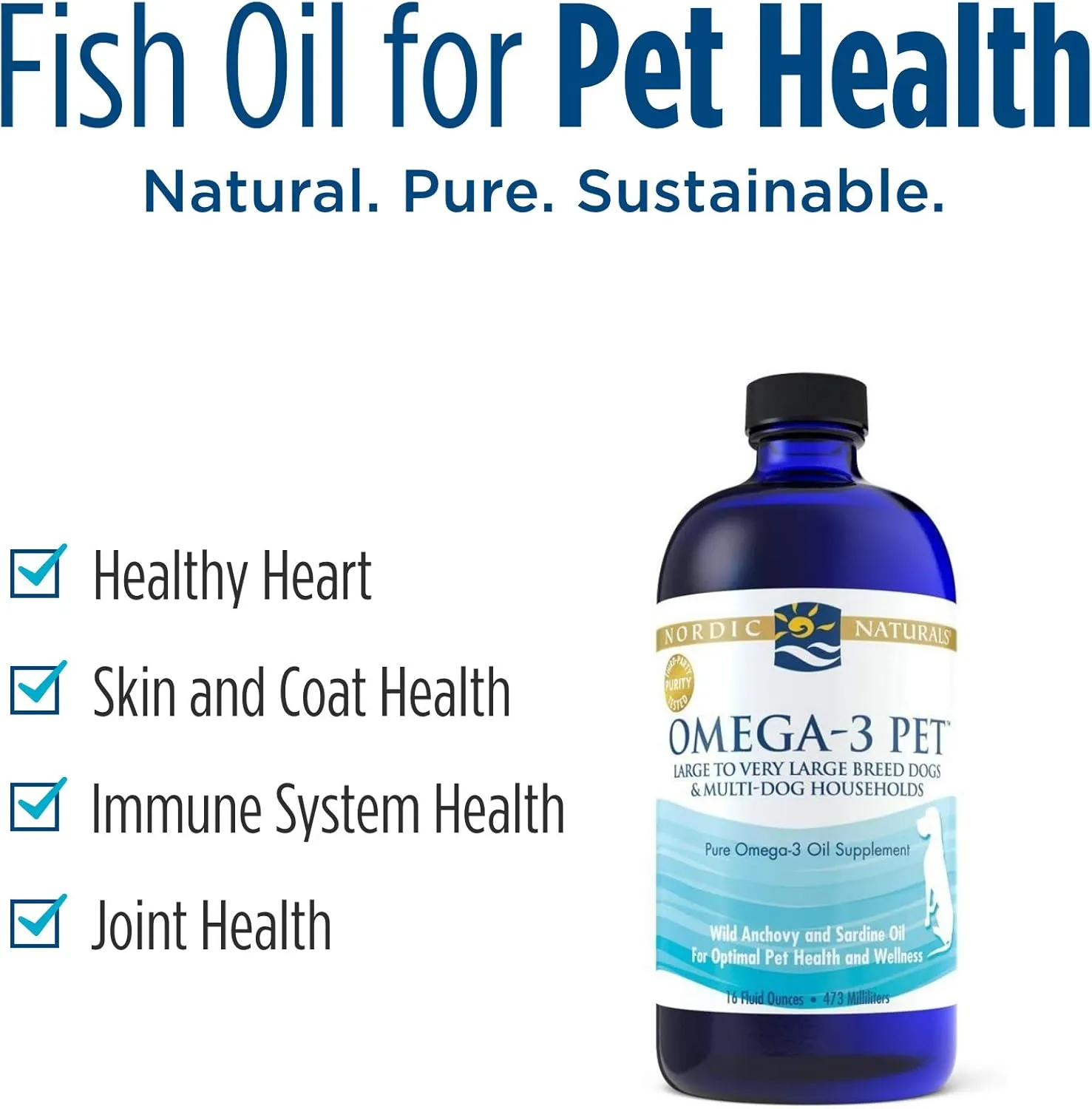 Nordic Naturals Omega-3 Pet, Unflavored - 16 oz - 1518 mg Omega-3 Per Teaspoon - Fish Oil for Large to Very Large Dogs with EPA & DHA - Promotes Heart, Skin, Coat, & Immune Health