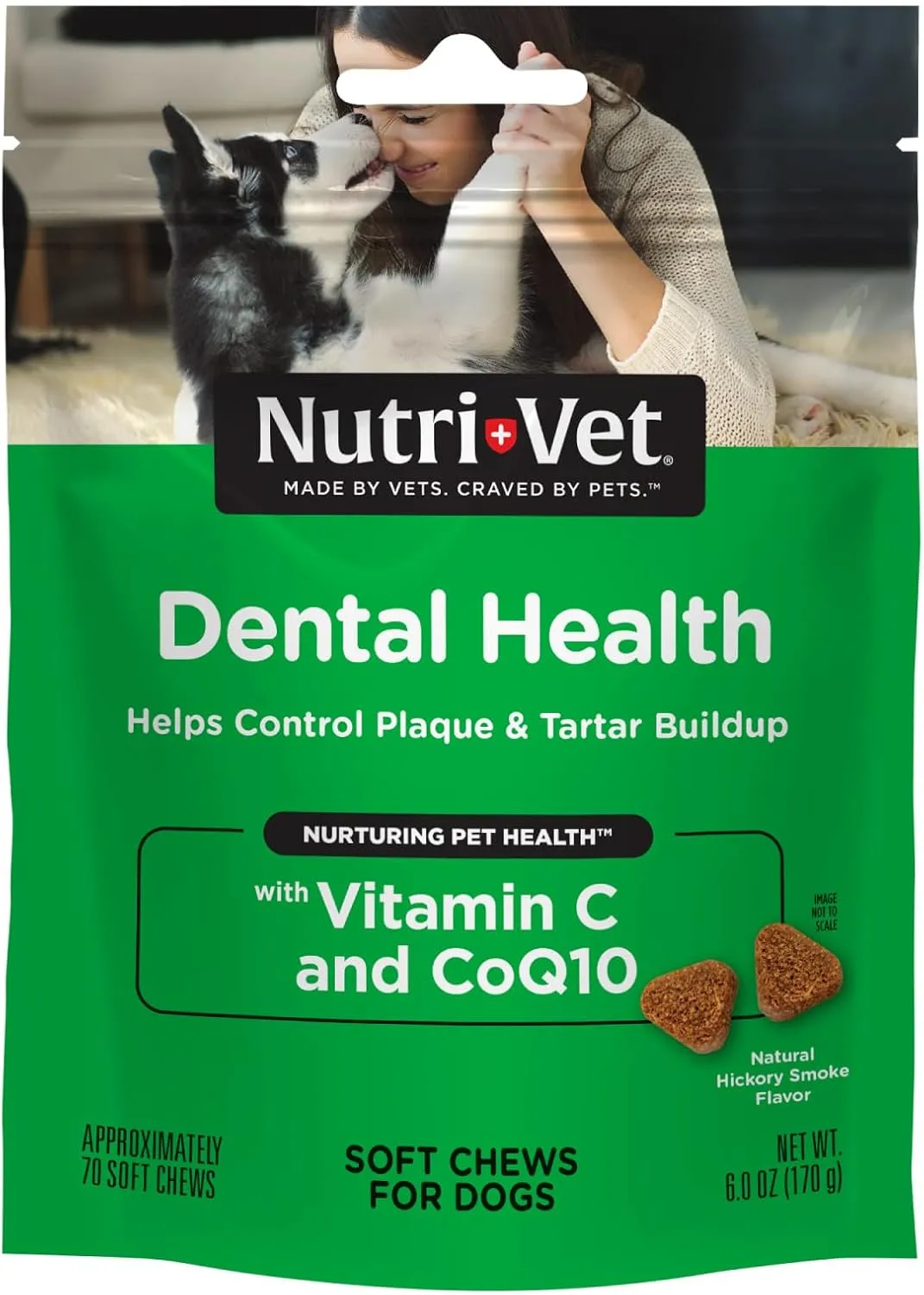 Nutri-Vet Dental Health Soft Chews for Dogs - Helps Control Plaque and Tartar Buildup - Natural Hickory Smoke Flavor - 70 Count - 6 oz