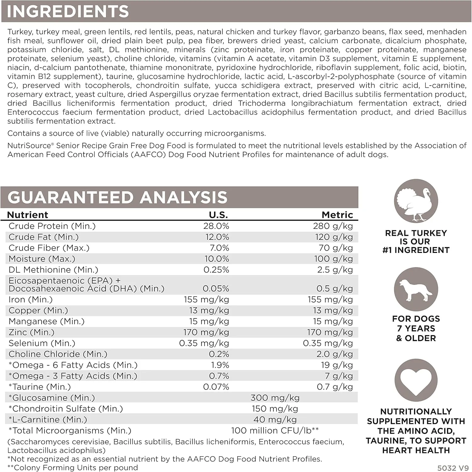NutriSource Senior Grain Free Dry Dog Food, Turkey, Turkey Meal and Menhaden, 26LB