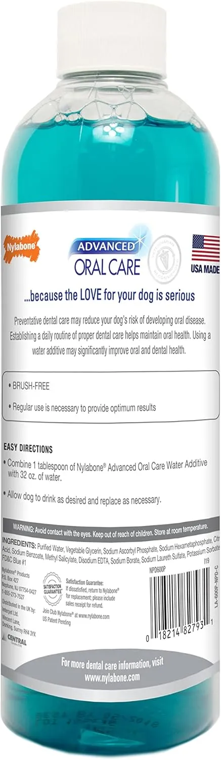 Nylabone Advanced Oral Care Pet Dental Water Additive, Liquid Tartar Remover & Breath Freshener for Dogs, Dog Teeth-Cleaning, Original Flavor, 16 oz.