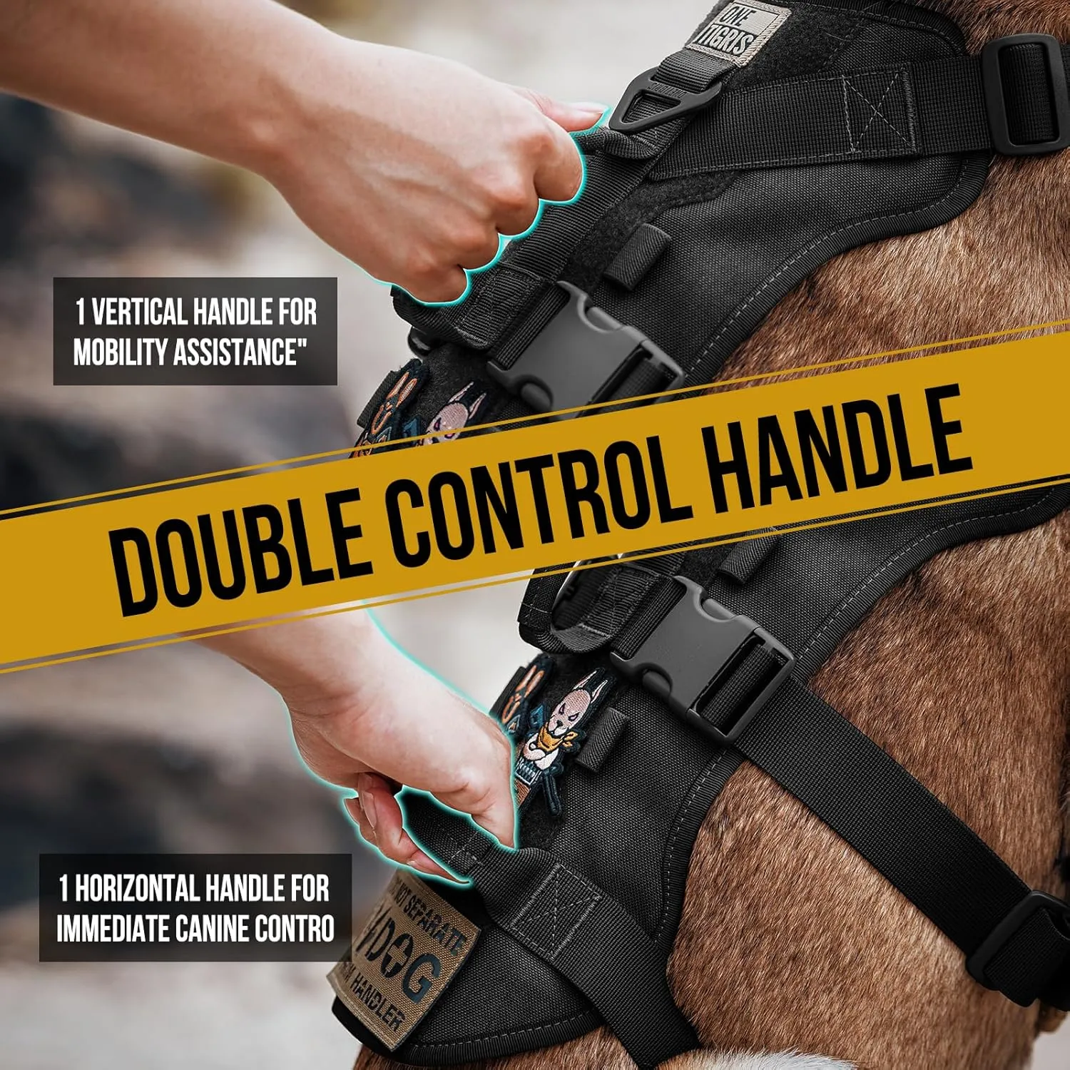 OneTigris Escape Proof Dog Harness, No Pull Dog Harness with Handles, Tactical Multi-Use Support Dogs Harnes for Large Dogs Everyday Wear Walking Hiking Training (Black, Medium)