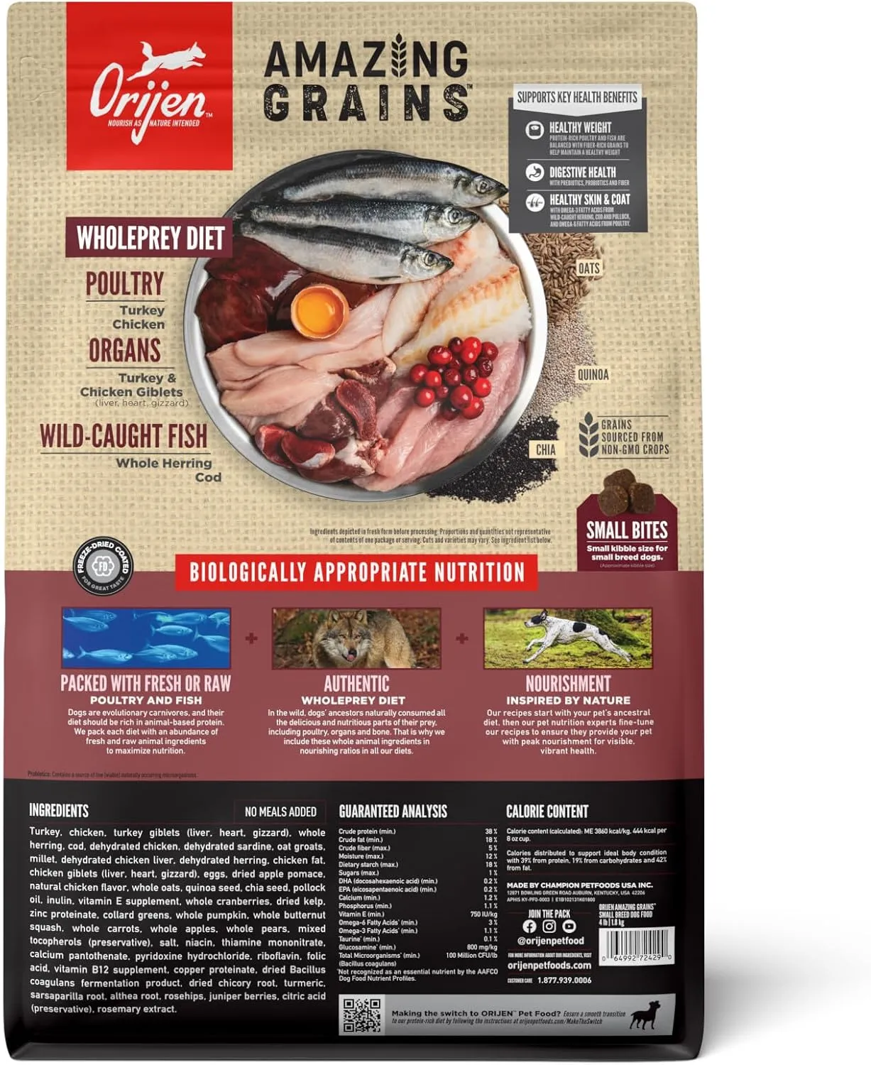 ORIJEN Amazing Grains Small Breed Dry Dog Food Recipe, 4lb