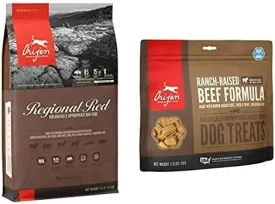 Orijen Dry Dog Food for All Breeds, Regional Red, Grain Free & Poultry Free, High Protein, Fresh & Raw Animal Ingredients, Regional Red, 25lb   Treats