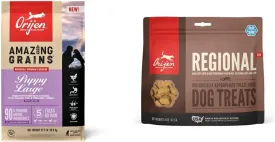 ORIJEN Dry Dog Food, High Protein, Amazing Grains Puppy Large Breed 22.5LB Freeze Dried Dog Treats, Regional Red, 1.5oz