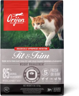 ORIJEN Fit and Trim Dry Cat Food, Grain Free Cat Food for Adult Cats, with WholePrey Ingredients, 4lb