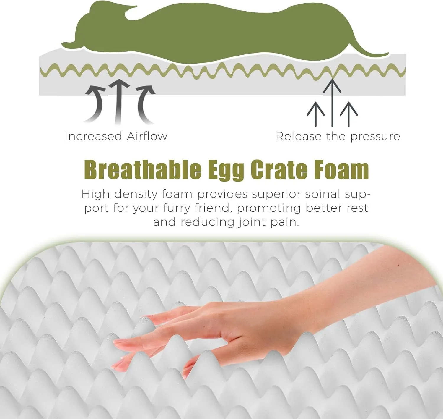 Orthopedic Outdoor Waterproof Dog Beds for Extra Large Dogs, Washable Crate Bed with Egg Crate Foam Pet Bed Mat and Removable Oxford Fabric Cooling Cover,45"x 32", Dark Green