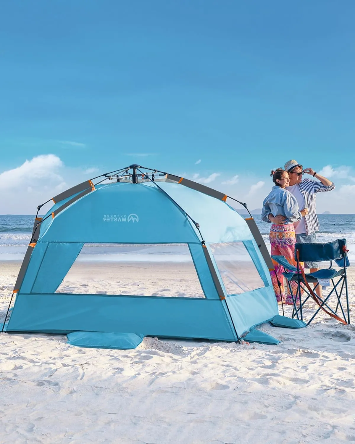 OutdoorMaster Beach Tent for 3-4 Person - Easy Setup and Portable Beach Shade Sun Shelter Canopy with UPF 50  UV Protection Removable Skylight Family Size