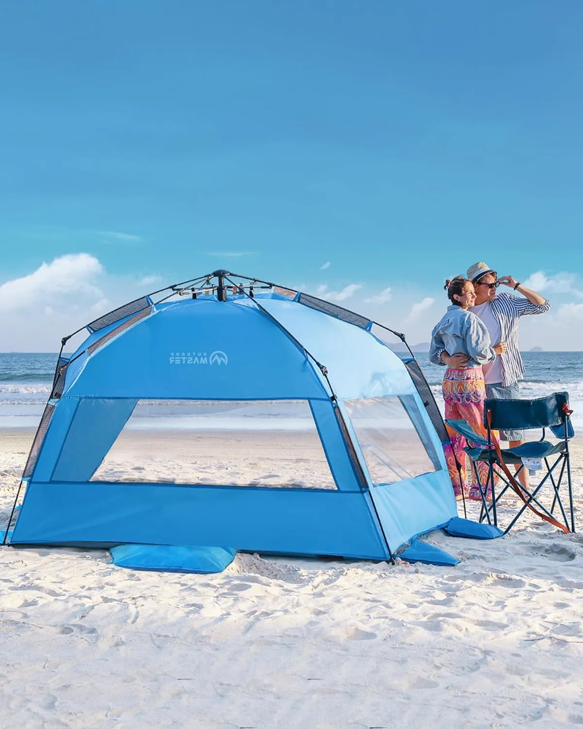 OutdoorMaster Beach Tent for 3-4 Person - Easy Setup and Portable Beach Shade Sun Shelter Canopy with UPF 50  UV Protection Removable Skylight Family Size