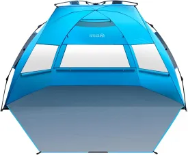 OutdoorMaster Beach Tent for 3-4 Person - Easy Setup and Portable Beach Shade Sun Shelter Canopy with UPF 50  UV Protection Removable Skylight Family Size