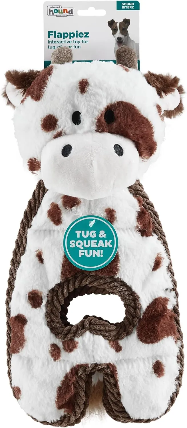 Outward Hound by Charming Pet Cuddle Tugs Cow Plush Squeaky Dog Toy