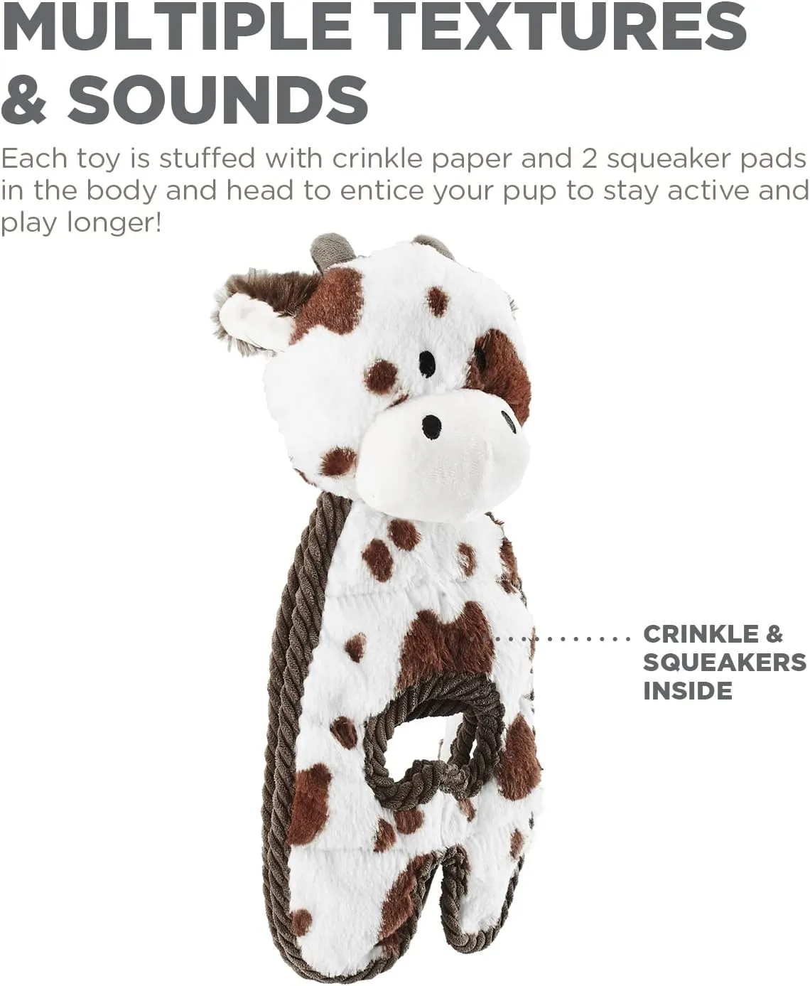 Outward Hound by Charming Pet Cuddle Tugs Cow Plush Squeaky Dog Toy