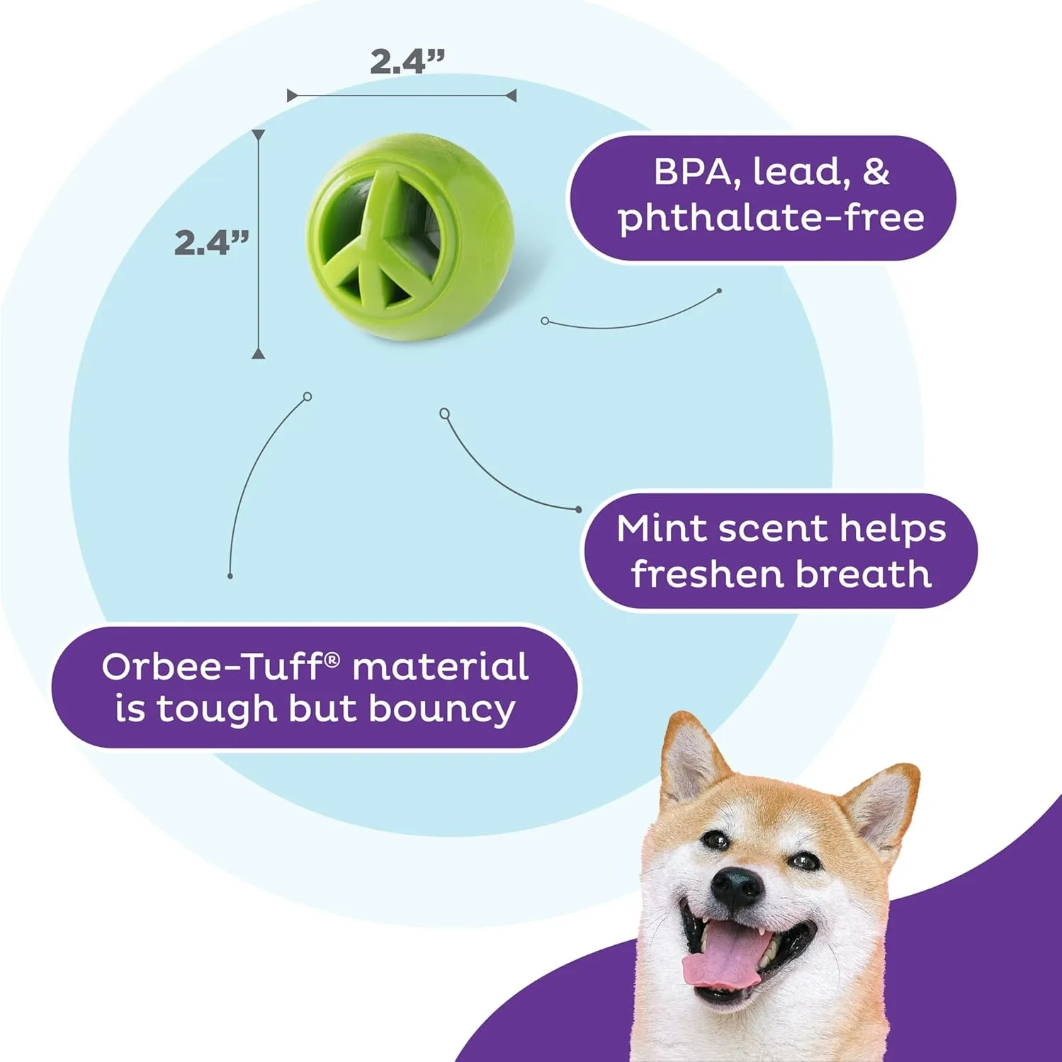 Outward Hound by Planet Dog Nooks Peace Interactive Treat Dispensing Dog Toy, Small, Green