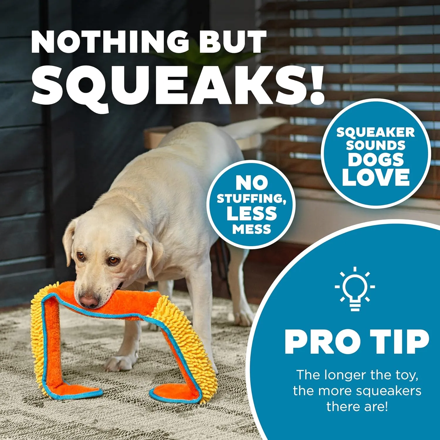 Outward Hound Durablez Stuffing-Free Squeaky Interactive Dog Toy, Tough Plush, Nubby Snake, Blue, XL