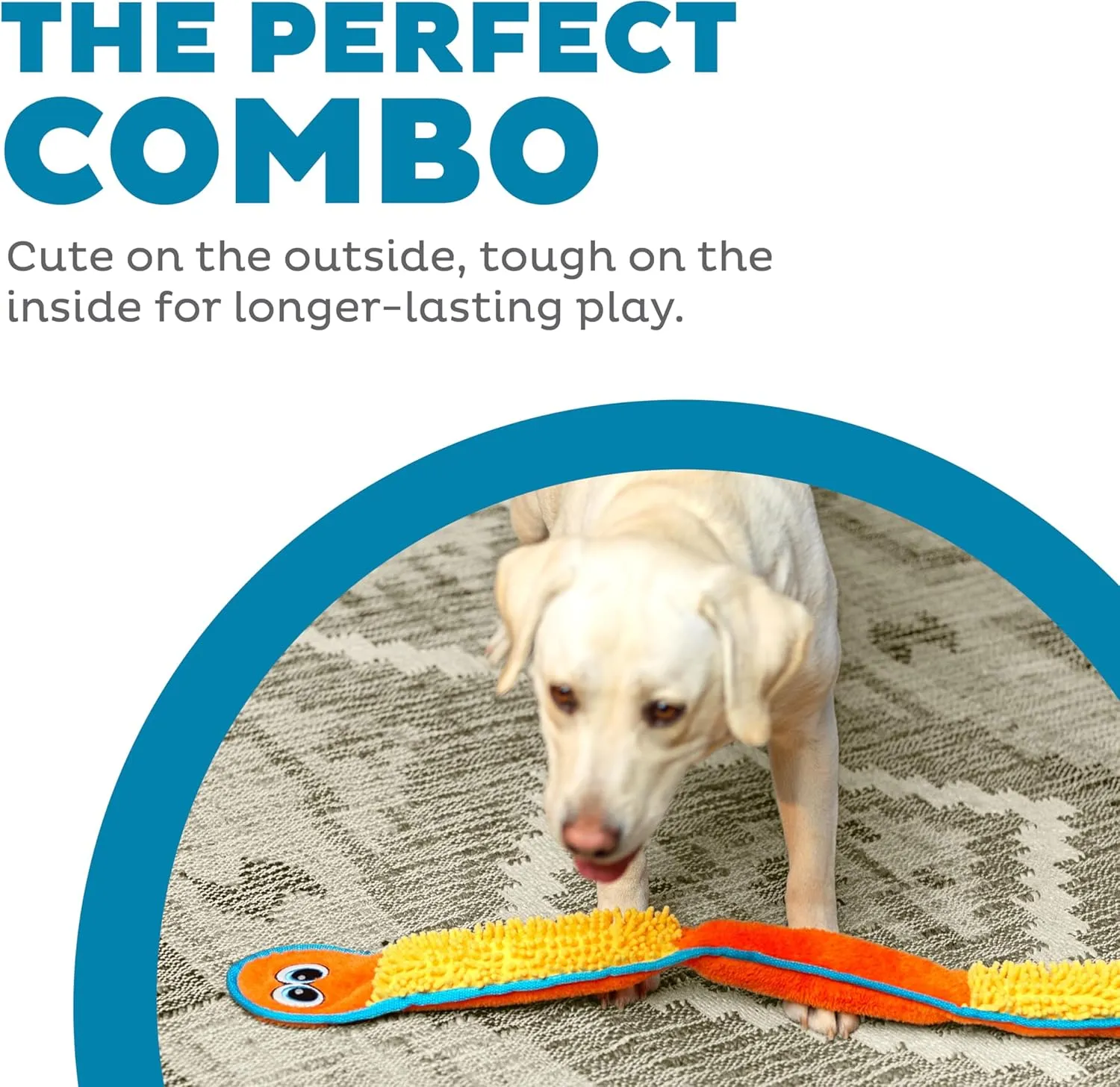 Outward Hound Durablez Stuffing-Free Squeaky Interactive Dog Toy, Tough Plush, Nubby Snake, Blue, XL