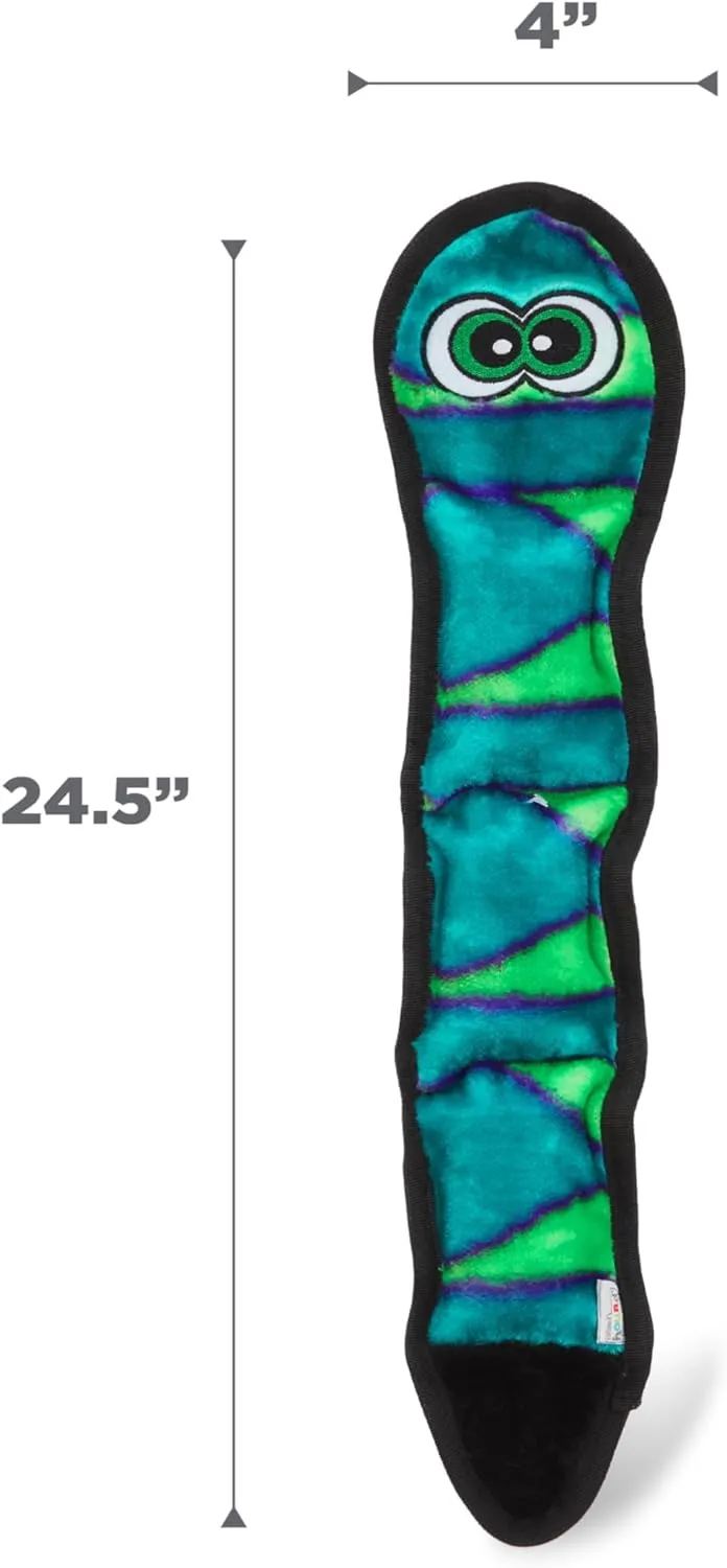 Outward Hound Durablez Stuffing-Free Squeaky Interactive Dog Toy, Tough Plush, Snake, Blue, Large