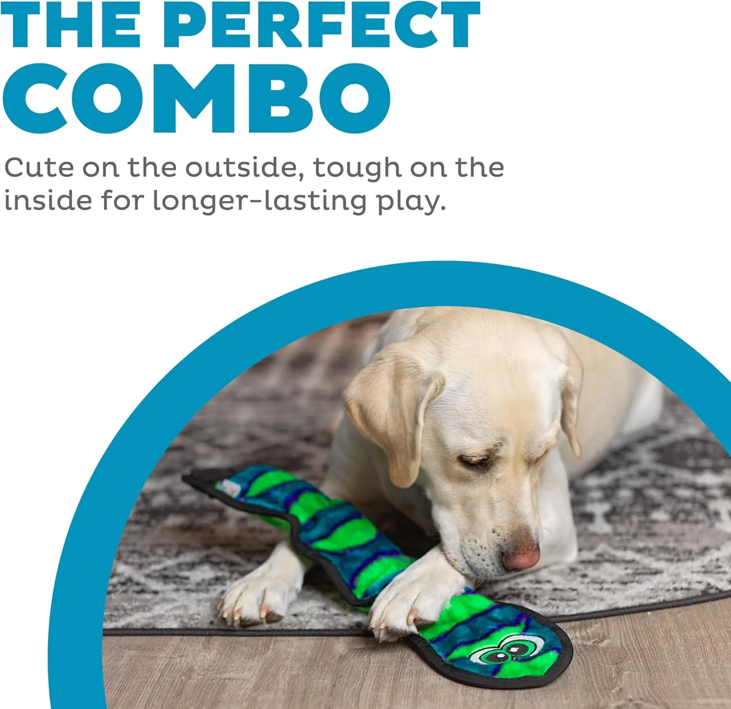 Outward Hound Durablez Stuffing-Free Squeaky Interactive Dog Toy, Tough Plush, Snake, Blue, Large