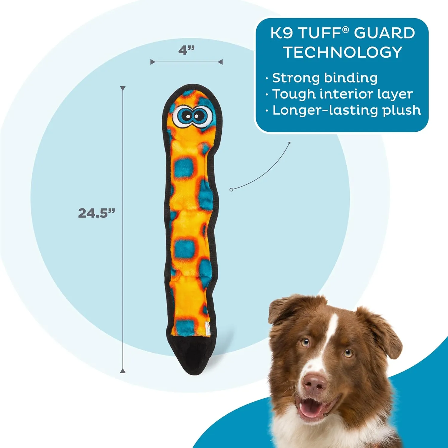 Outward Hound Durablez Stuffing-Free Squeaky Interactive Dog Toy, Tough Plush, Snake, Orange, Large