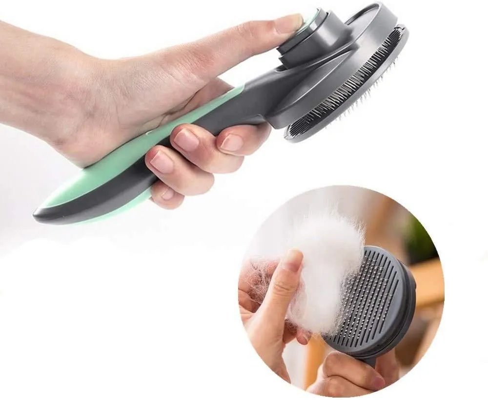PAKEWAY Cat Grooming Brush, Cat Brush with Release Button, Dog Self Cleaning Brush, Cat Hair Brush for Indoor Cat with Short, Medium, Long Hair (Green)