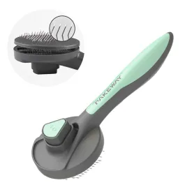 PAKEWAY Cat Grooming Brush, Cat Brush with Release Button, Dog Self Cleaning Brush, Cat Hair Brush for Indoor Cat with Short, Medium, Long Hair (Green)