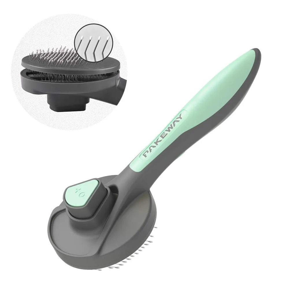 PAKEWAY Cat Grooming Brush, Cat Brush with Release Button, Dog Self Cleaning Brush, Cat Hair Brush for Indoor Cat with Short, Medium, Long Hair (Green)