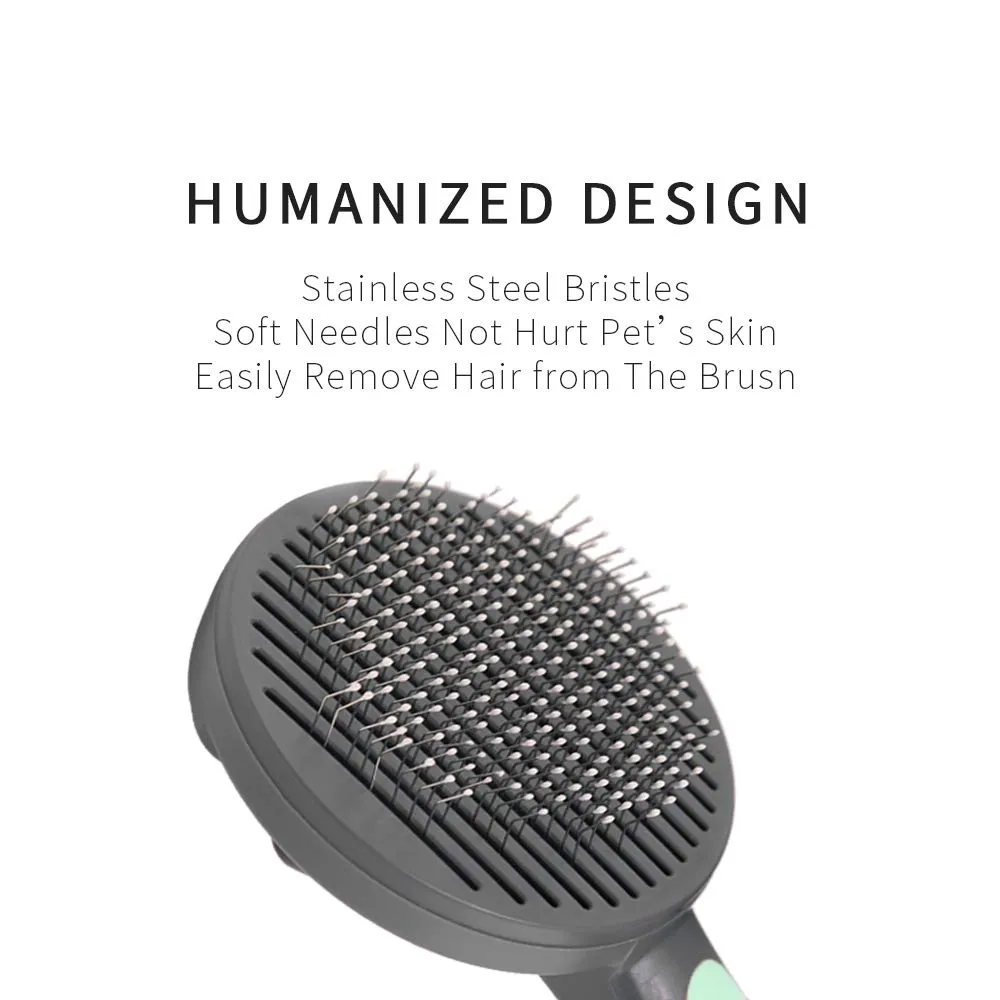 PAKEWAY Cat Grooming Brush, Cat Brush with Release Button, Dog Self Cleaning Brush, Cat Hair Brush for Indoor Cat with Short, Medium, Long Hair (Green)