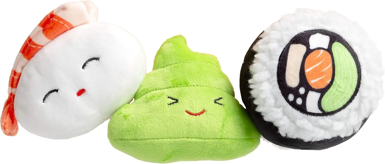 Pearhead Sushi Plush Toys, Durable Squeaky Dog Toy Set, Gifts For Pet Owners, Soft Chew Toys, Pet Owner Must Have Dog Accessory, Set of 3