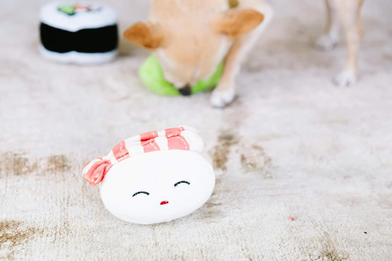 Pearhead Sushi Plush Toys, Durable Squeaky Dog Toy Set, Gifts For Pet Owners, Soft Chew Toys, Pet Owner Must Have Dog Accessory, Set of 3