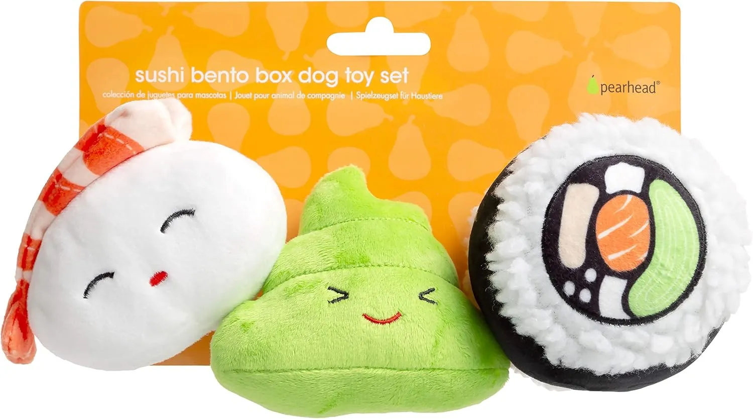 Pearhead Sushi Plush Toys, Durable Squeaky Dog Toy Set, Gifts For Pet Owners, Soft Chew Toys, Pet Owner Must Have Dog Accessory, Set of 3