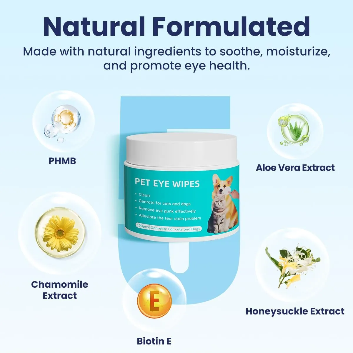 Pet Eye Wipes for Dogs & Cats, Tear Stain Remover Dog Wipes for Discharge & Crust, Cat Eye Cleaning Wipes for Face & Eyelids, 100 Hypoallergenic Wipes with Wrinkle Care (Better with Dog Eye Drops)