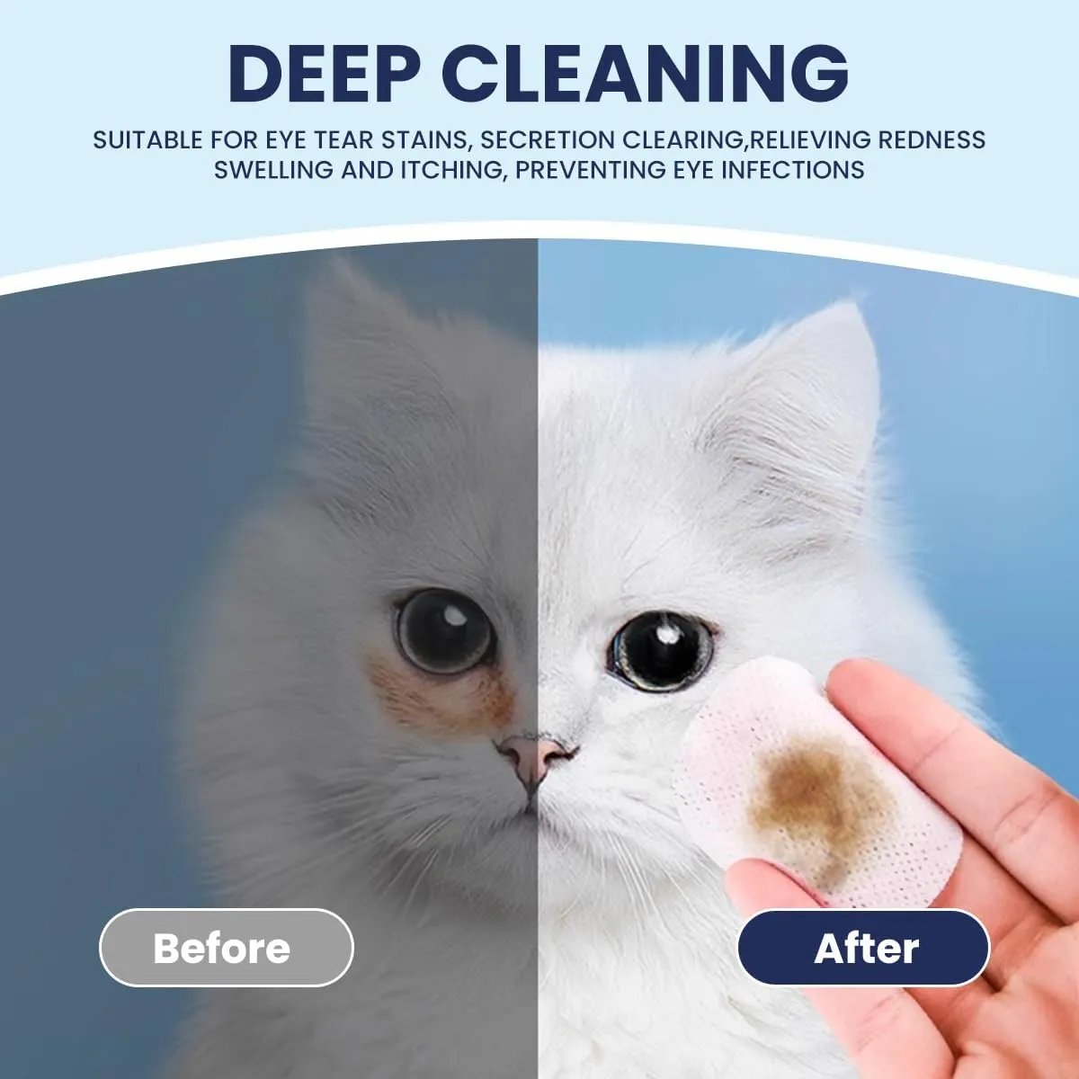 Pet Eye Wipes for Dogs & Cats, Tear Stain Remover Dog Wipes for Discharge & Crust, Cat Eye Cleaning Wipes for Face & Eyelids, 100 Hypoallergenic Wipes with Wrinkle Care (Better with Dog Eye Drops)