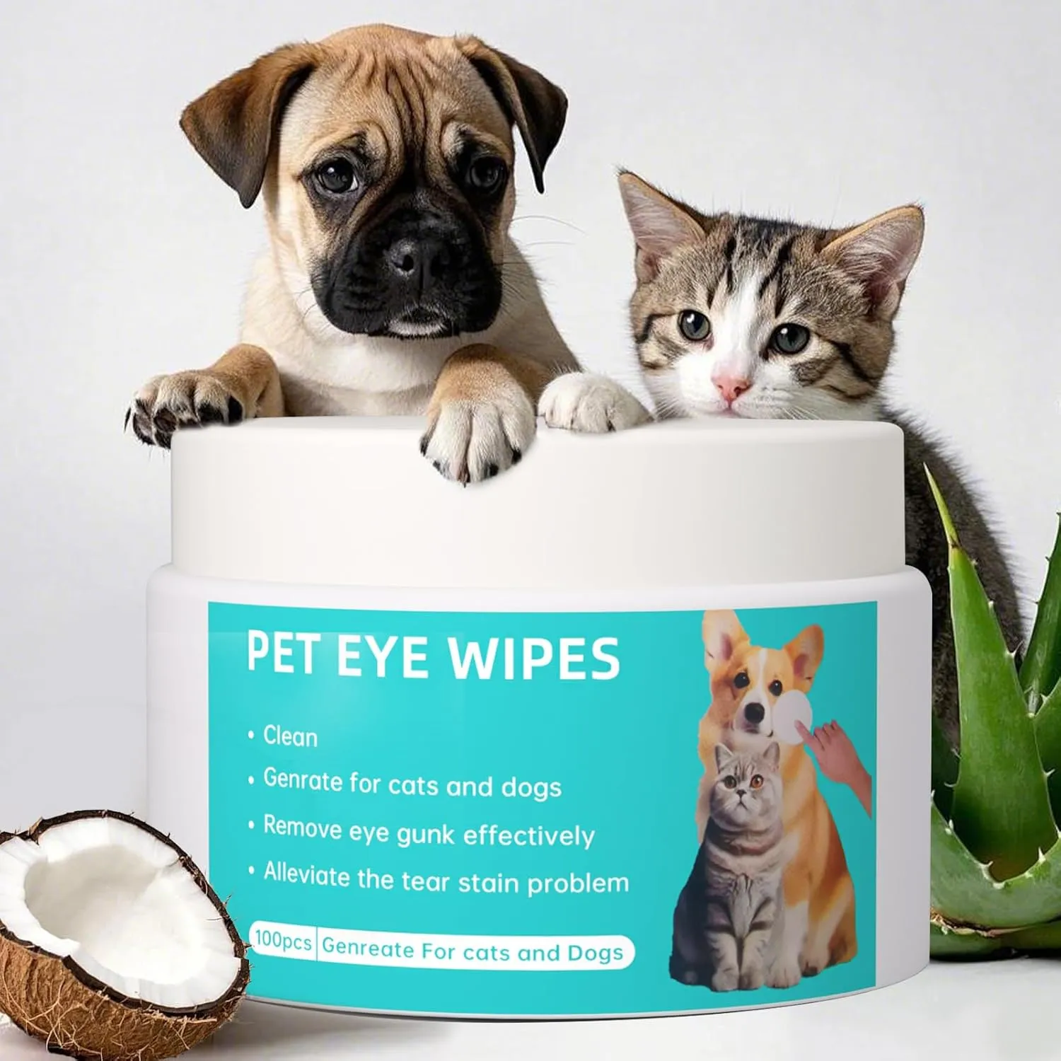 Pet Eye Wipes for Dogs & Cats, Tear Stain Remover Dog Wipes for Discharge & Crust, Cat Eye Cleaning Wipes for Face & Eyelids, 100 Hypoallergenic Wipes with Wrinkle Care (Better with Dog Eye Drops)